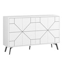 Madia Credenza Design Geometrico Moderno 123x77 cm con 4 Ante in Legno Bianco      