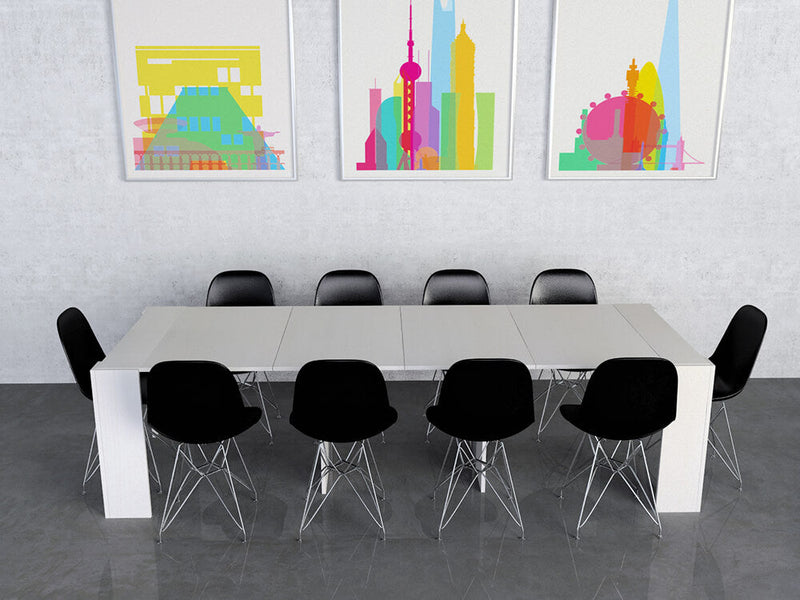 Consolle Tavolo Allungabile in Melamina 42/302x95x76cm TFT  Moon Bianco Cenere