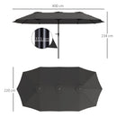 Ombrellone Doppio da Giardino 400x220x234H cm con Prese d'Aria e Manovella Nero e Grigio Scuro  