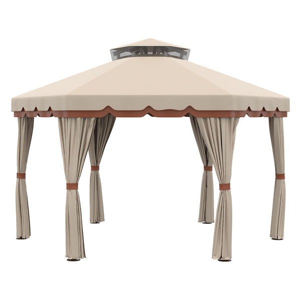 acquista Gazebo da Giardino 4x4m con Tende in Acciaio e Poliestere Marrone