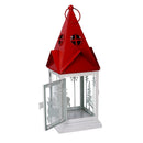 Lanterna in Metallo bianco rettangolare tetto rosso cm 14x14xh38