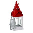 Lanterna in Metallo bianco rettangolare tetto rosso cm 14x14xh38