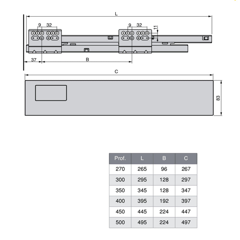 Kit Cassetto per Cucina Vantage-Q H141 mm P 450 mm con Astine Chiusura Soft Acciaio Grigio Emuca