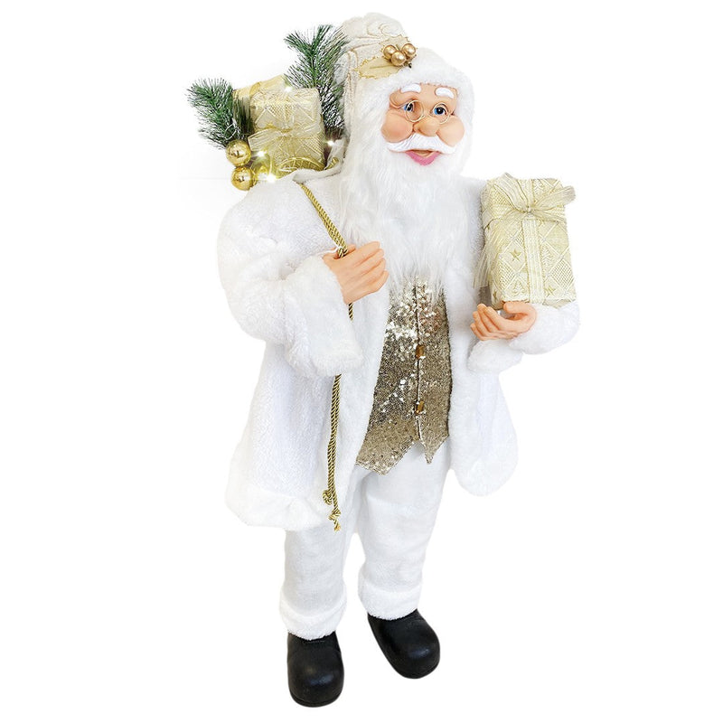 Pupazzo Babbo Natale H90 cm con Luci e Suoni Bianco e Oro