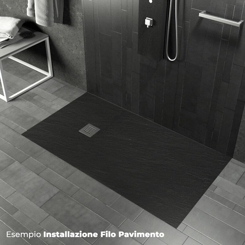 Piatto Doccia in Pietra  Pedrinelli Ardesia Stone Side Grigio Antracite Varie Misure