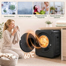 Mini Asciugatrice 2,5 kg 48x44x57 cm con 5 Programmi 800/400 W e Carica Frontale Impilabile da Parete o Autoportante in ABS e Acciaio Inox Nero      