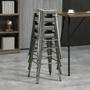 Set 4 Sgabelli Bar Impilabili con Poggiapiedi Stile Industriale 43x43x76 cm in Acciaio Argento      