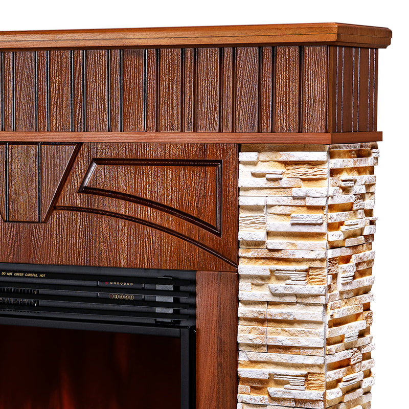 Camino Elettrico da Pavimento 113x127x31 cm Effetto Fiamma 1950W Zeus & Mirabella Noce