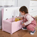 Cassapanca per Bambini 2-5 Anni 60x30x50 cm con Pistone per Chiusura Sicura Capacità 40 kg in Legno Rosa e Bianco      