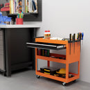 Carrello Porta Attrezzi con Manico Laterale 3 Ripiani e Cassetto 82x35x76 cm in Acciaio Arancione 