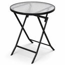 Tavolo Pieghevole Rotondo da Esterno Ø60x71cm con Struttura in Acciaio e Piano in Vetro Nero      