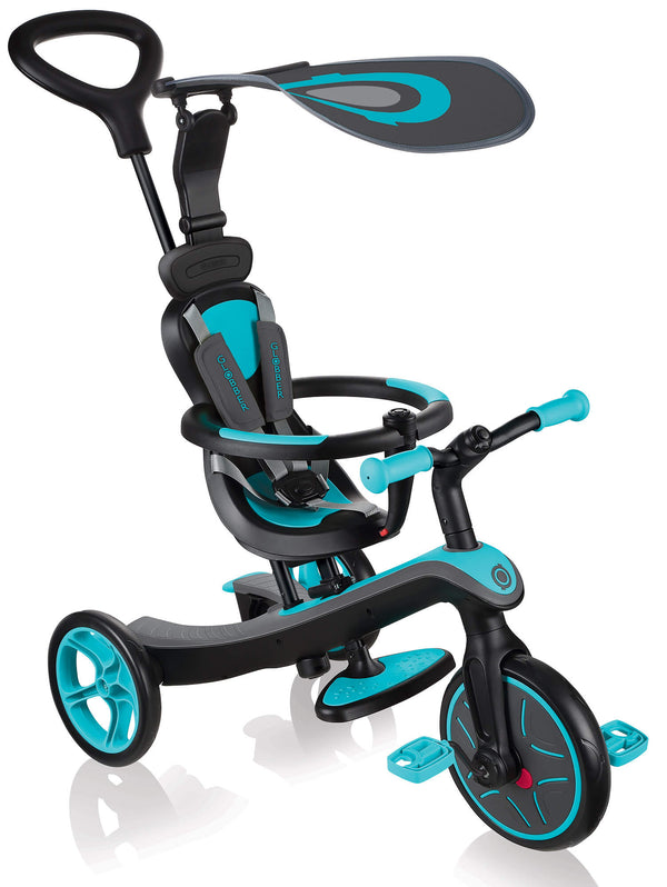 Globber Explorer Trike 4 in 1 Dreirad Kinderwagen für Kinder mit Griff und Verdeck Türkis prezzo