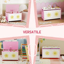 Baule Portagiochi per Bambini 60x37x39 cm con Coperchio in MDF Rosa  