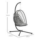 Dondolo Pensile da Giardino in Rattan PE con Cuscino Seduta Pieghevole e Struttura in Acciaio Grigio
