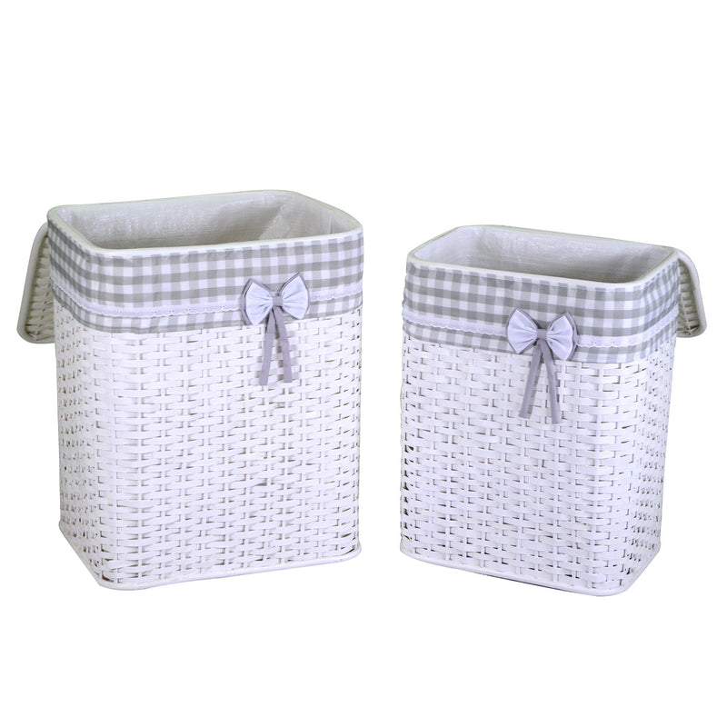 Set 2 Ceste Portabiancheria in rattan ivan bianco rettangolare 