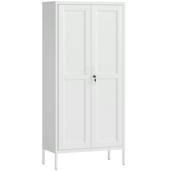 prezzo Armadio per Ufficio 80x40x175 cm a 3 Ripiani Regolabili con Serratura e 2 Chiavi in Acciaio Bianco