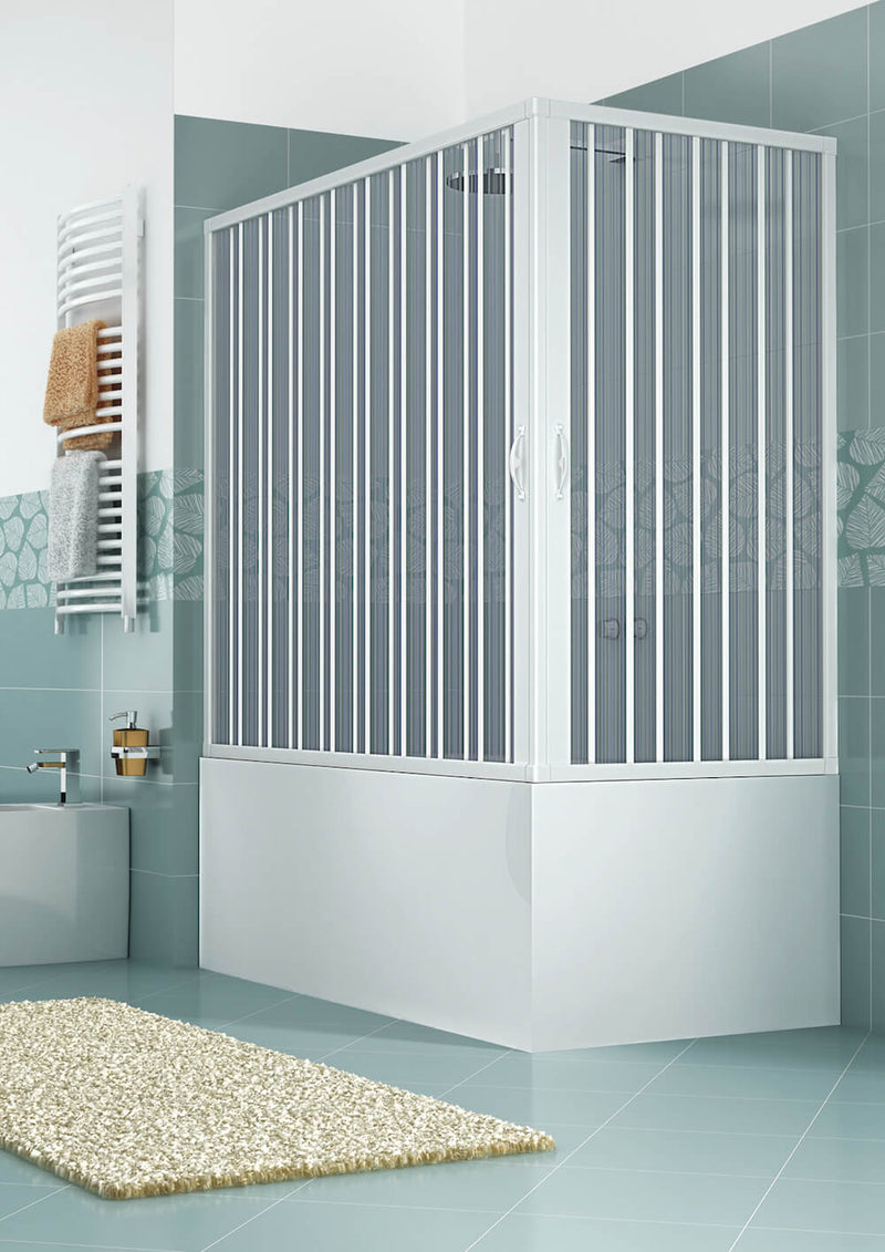 Sopravasca Paratia 2 Lati 2 Ante a Soffietto Apertura Angolare In PVC H150 Caldoni Komet