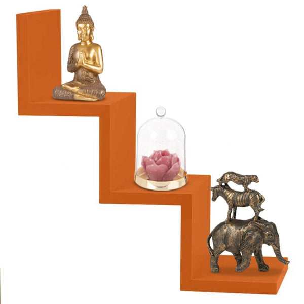 Mensola Parete Moderna Design Zig Zag Mensole Muro Scaffale 3 Ripiani Arancione sconto