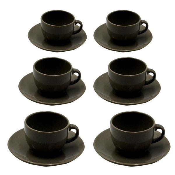 Set 6 Tazze da The con Piattino Ø9,5xh7 cm in Gres Porcellanato Romeo Tortora sconto