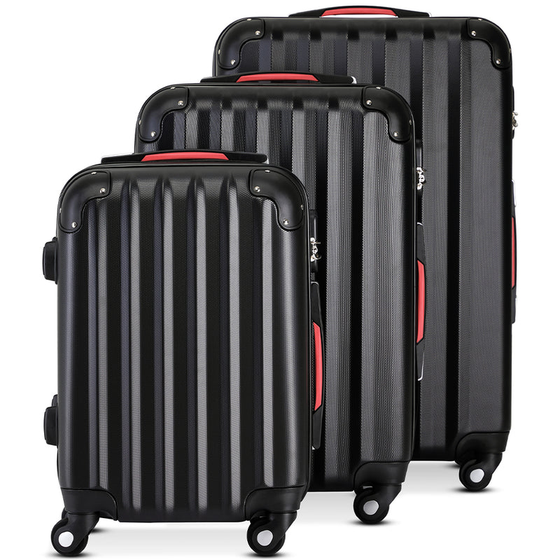 Set 3 Valigie Trolley Rigide da Viaggio Easy Roll Angoli Rinfornzati in ABS Nero  