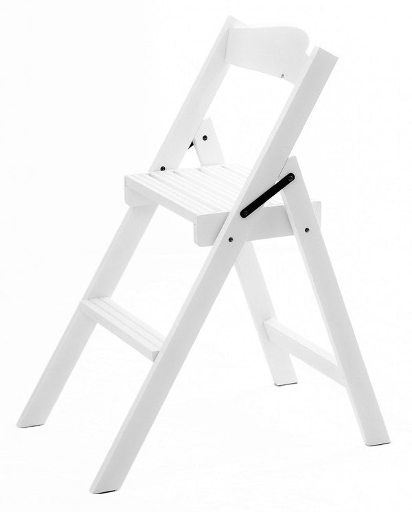 Sedia Scala Pieghevole 51x41xh75 cm in Legno Faggio Massello Bianco Laccato sconto