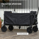 Carrello da Giardino 90x48x62 cm da 120L Pieghevole in Acciaio e Poliestere Nero 