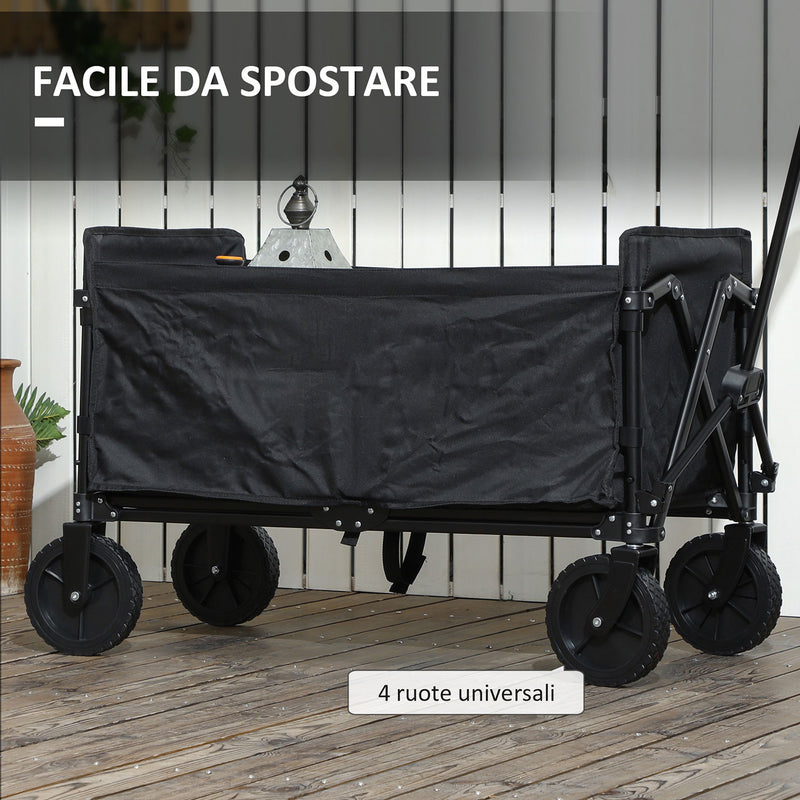 Carrello da Giardino 90x48x62 cm da 120L Pieghevole in Acciaio e Poliestere Nero 