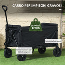Carrello da Giardino 90x48x62 cm da 120L Pieghevole in Acciaio e Poliestere Nero 