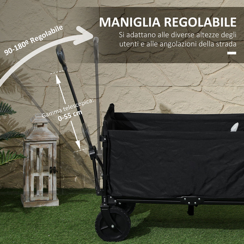 Carrello da Giardino 90x48x62 cm da 120L Pieghevole in Acciaio e Poliestere Nero 