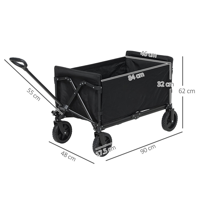 Carrello da Giardino 90x48x62 cm da 120L Pieghevole in Acciaio e Poliestere Nero 