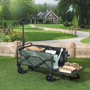 Carrello da Giardino 114x46x65-92 cm Capacità 72L Pieghevole con Pannello Apribile in Acciaio e Poliestere Verde 