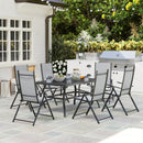 Set Salotto da Giardino 7 Pezzi con Tavolo da Pranzo con Foro per Ombrellone e 6 Sedie Pieghevoli Grigio    