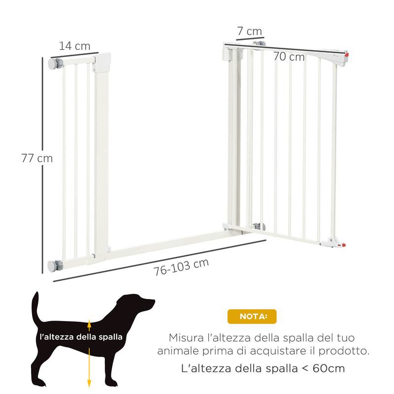 Cancelletto per Cani Regolabile 76-103cm con Chiusura Automatica Acciaio Bianco      