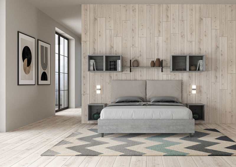 Letto Matrimoniale Struttura Cemento con Cuscini in Similpelle Egos Antea Tortora Varie Misure