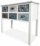 Consolle 6 Cassetti 90x38x78,5 cm in Legno Soriani Bianco Anticato