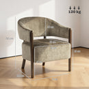 Poltrona da Camera 71x63,5x78,5 cm con Struttura e Gambe in Legno Massello Rivestita in Ciniglia Marrone Chiaro      