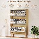 Scarpiera Slim con 3 Cassetti Ribaltabili per 24 Paia di Scarpe 80x24x127 cm Design Moderno in MDF Bianco  