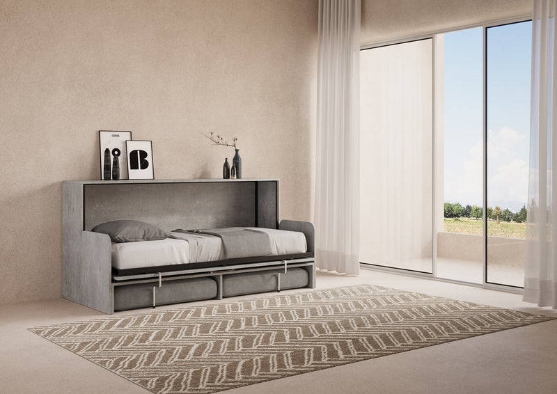 Letto Singolo A Scomparsa Kando Con Divano Con Materasso Cemento e Grigio      