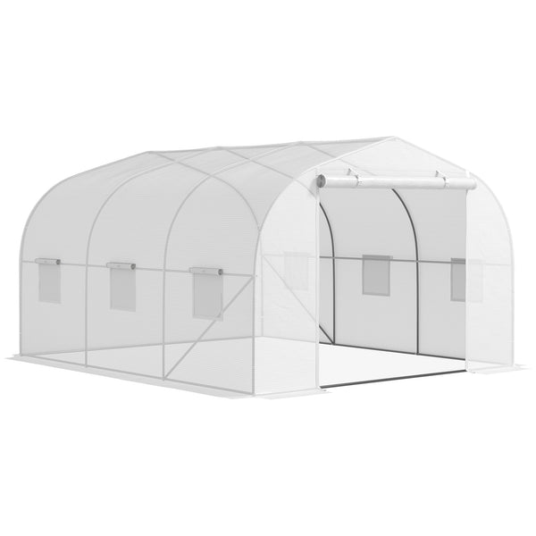 Serra a Tunnel da Giardino con 6 Finestre e Porta a Rullo 3,5x3x2 m in Acciaio e PE Bianco acquista
