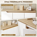 Credenza Moderna 107x35x76,5 cm a 3 Ante con 3 Ripiani Regolabili e 5 Gambe in Legno Bianco e Rovere      