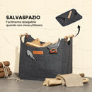 Borsa Portalegna da Interno con Manici in Legno 45x32x40 cm in Feltro Grigio Scuro       