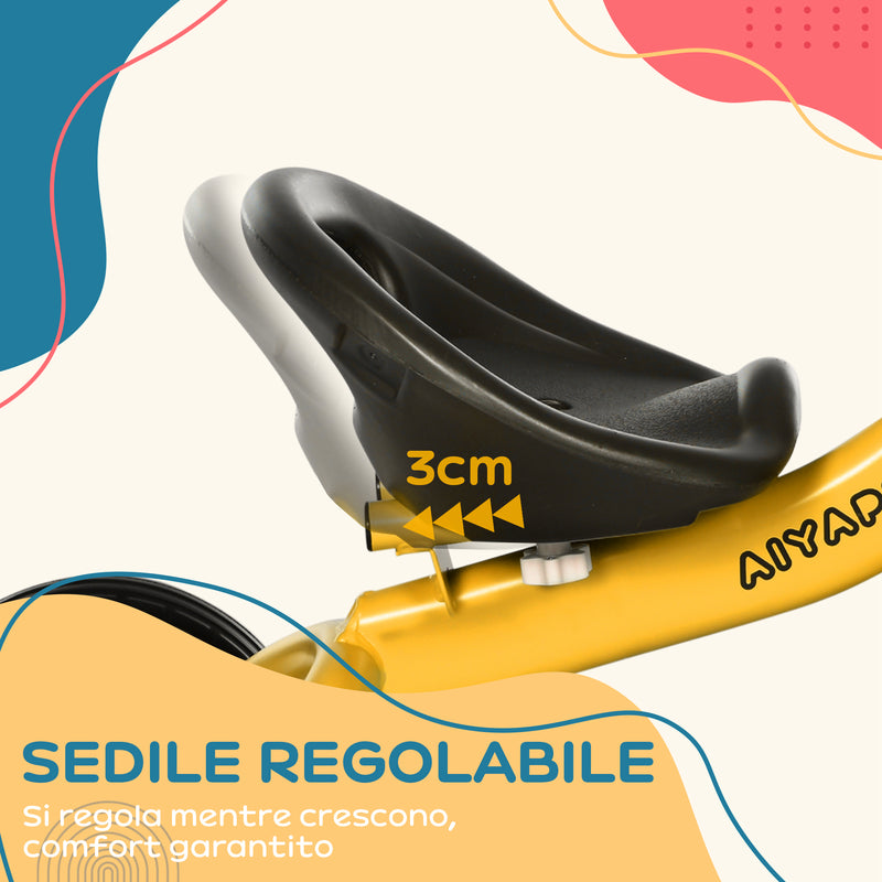 Triciclo per Bambini con Seduta Regolabile 70.5x50x58 cm Struttura in Metallo Giallo  