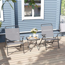 Set da Giardino 3 Pezzi Tavolo con Piano in Vetro e 2 Sedie Pieghevoli Grigio    