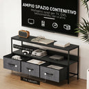 Mobile TV da 55" con Cassetti Pieghevoli in Tessuto e Mensola 120x29x56cm in Metallo e MDF Nero      