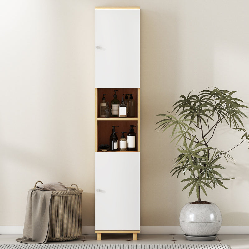 Mobile Colonna Bagno 30x30x166 cm con 2 Armadietti e Ripiani Aperti Bianco e Legno      