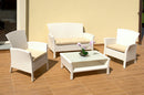 Set Salotto da Giardino Tavolino Divano 2 Sedie in Polyrattan con Cuscini Amalia Bianco