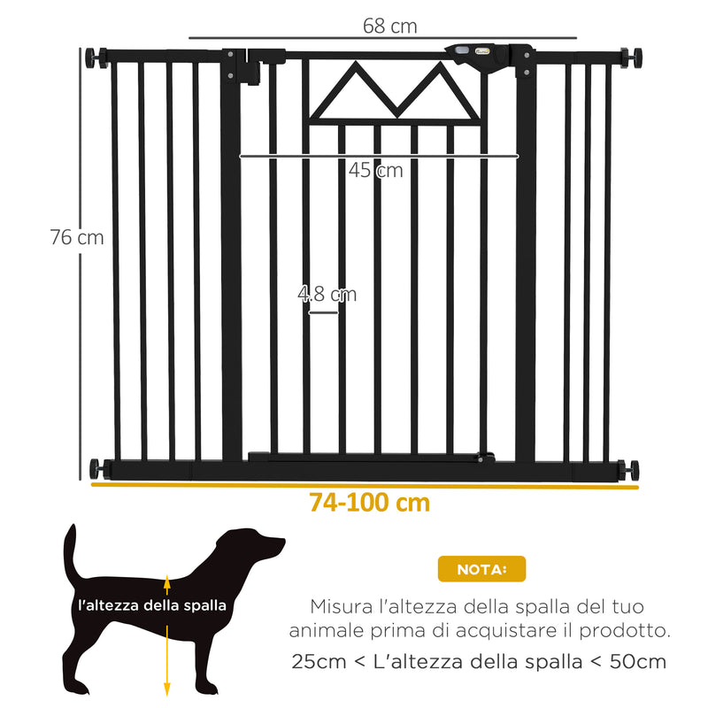 Cancelletto per Cani 74-100x76 cm 4 Viti Regolabili e Nastro Adesivo in Metallo e Plastica Nero      