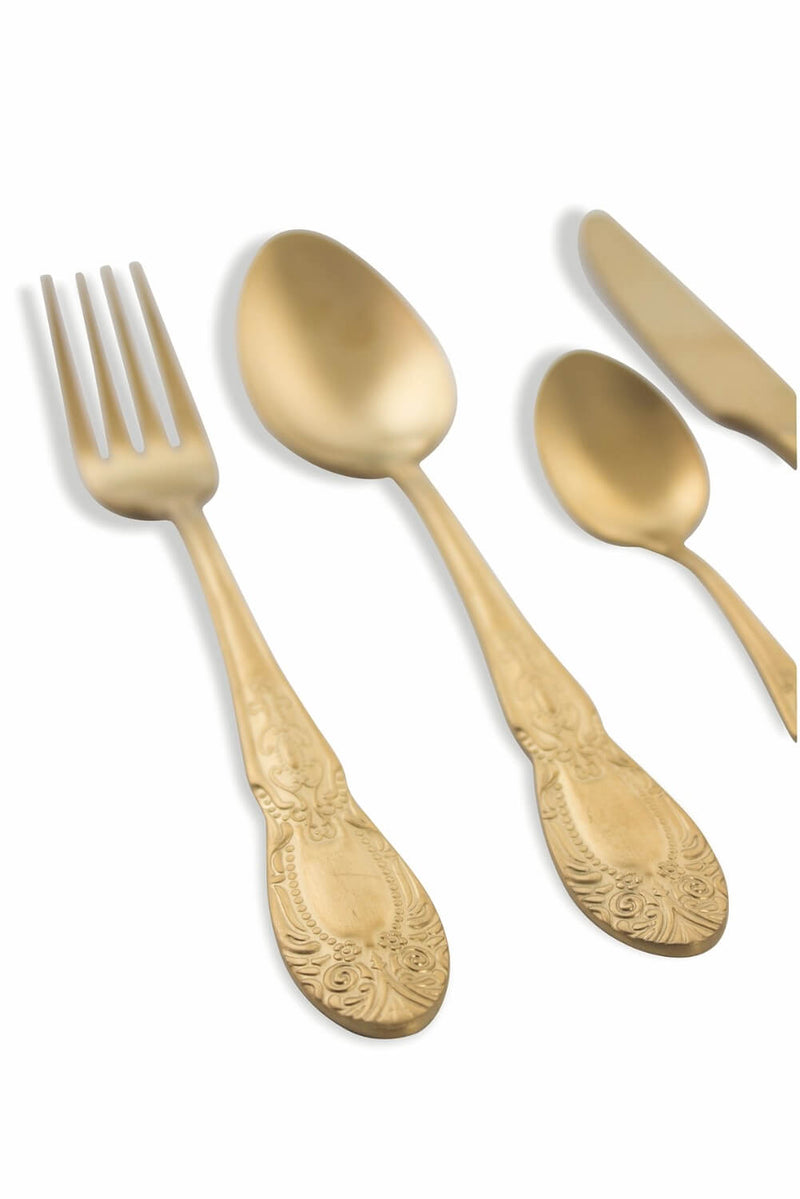 Servizio Set di Posate 24 Pezzi in Acciaio Satinato Villa d'Este Home Tivoli Wonderland Oro