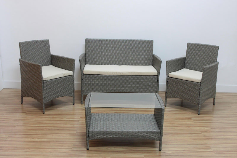 Set Salotto da Giardino in Polyrattan Divano 2 Poltrone e Tavolino Bauer Minorca Grigio