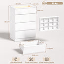 Cassettiera Moderna 4 Cassetti 60x40x90 cm con Luci LED in MDF e Vetro Temperato Bianca      